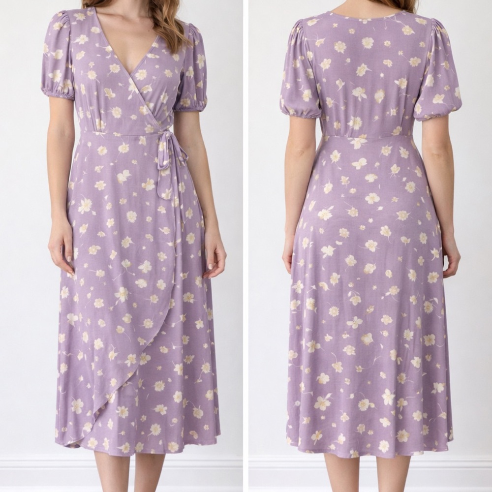 Sanctuary Lavender Floral Wrap Midi Dress